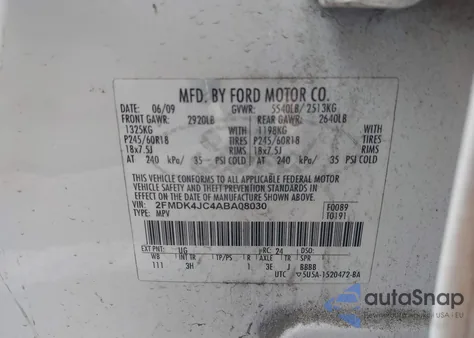 2010 Ford Edge Sel from USA, damaged, VIN 2FMDK4JC4ABA08030